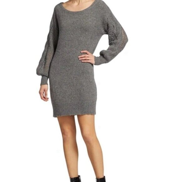 Naadam Womens Small Dress Wool Cashmere Open Cable Tunic Gray
